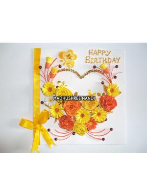 Yellow Flowers And Roses In Heart Greeting card