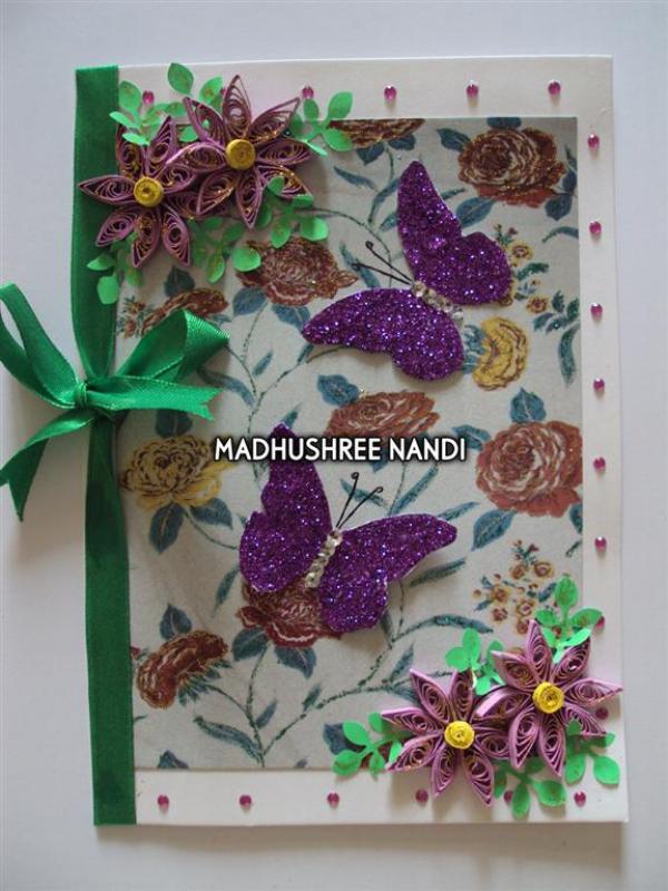 Printed Base With Glitter Butterflies & Flowers Greeting Card image