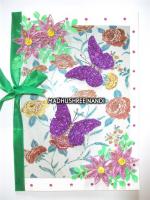Printed Base With Glitter Butterflies & Flowers Greeting Card