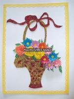 Special Glittery Flower Basket Gold & Red Greeting Card 