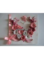 Pink Flowers In Heart With Roses Greeting Card