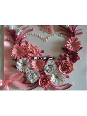 Pink Flowers In Heart With Roses Greeting Card