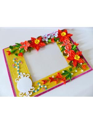 Bright Yellow Base With Red Orange Flowers Greeting Card
