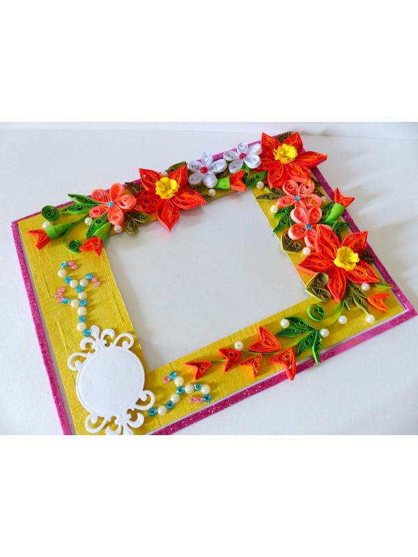 Bright Yellow Base With Red Orange Flowers Greeting Card image
