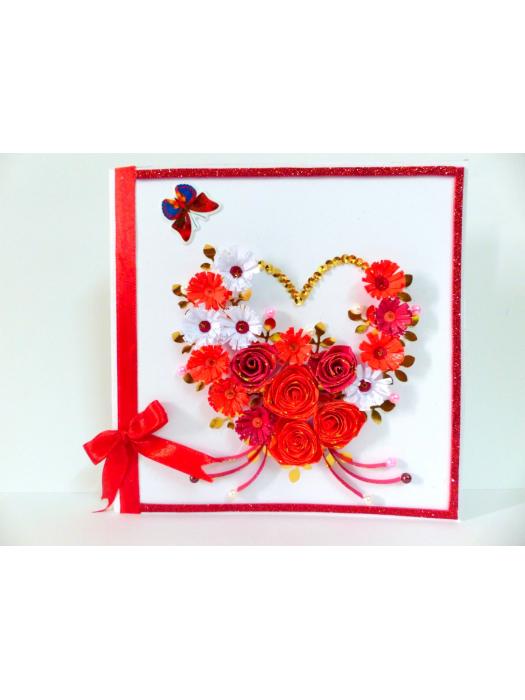 Red Multiple Flowers With Golden Leaves Greeting Card