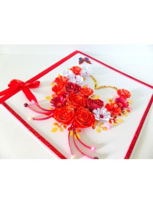 Red Multiple Flowers With Golden Leaves Greeting Card
