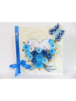 Blue Multiple Flowers in Heart Greeting Card