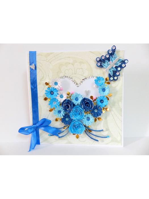 Blue Multiple Flowers in Heart Greeting Card image