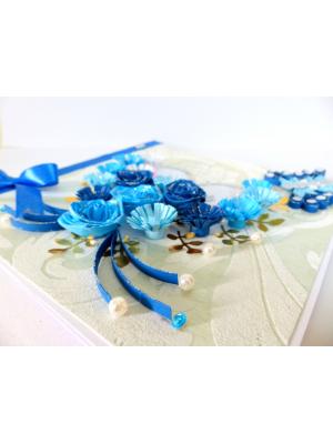 Blue Multiple Flowers in Heart Greeting Card