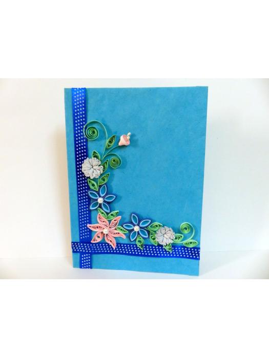 Blue Base Corner Flower Greeting Card