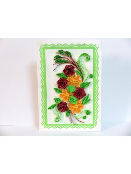 Green Theme Flower Bunch with Roses Greeting Card image