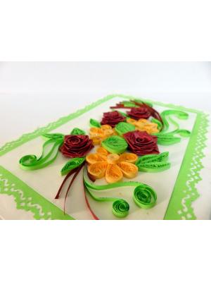 Green Theme Flower Bunch with Roses Greeting Card