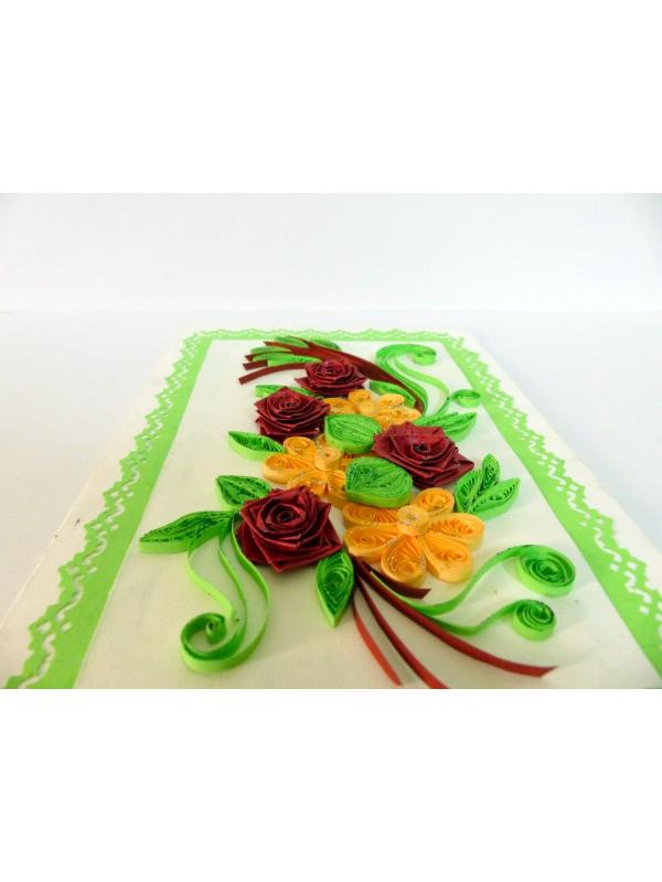 Green Theme Flower Bunch with Roses Greeting Card image