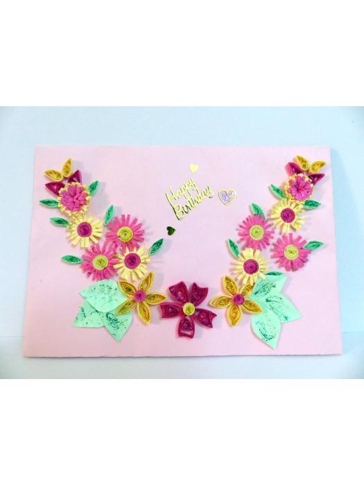 Pink Themed Multi Flowers Greeting Card image