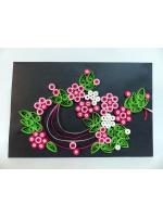 Beautiful Black With Pink & White Flowers Greeting card