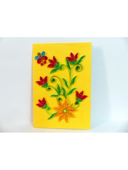 Yellow Themed Red Wildflowers Greeting Card