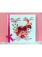 Pink Heart Flowers With Roses in Heart Greeting Card