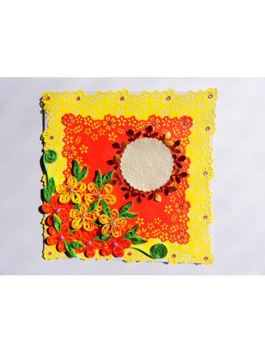 Beautiful Flower Paper Border Lace Yellow Themed Greeting Card image