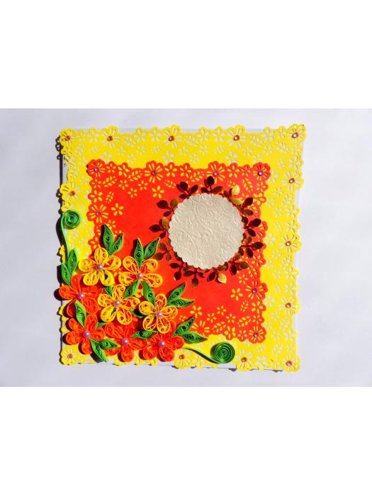 Beautiful Flower Paper Border Lace Yellow Themed Greeting Card