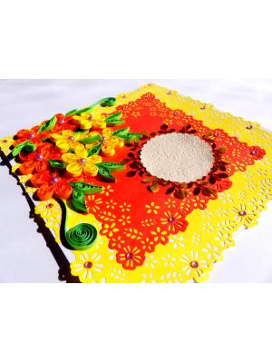 Beautiful Flower Paper Border Lace Yellow Themed Greeting Card