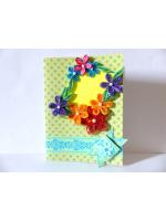 Multicolor Flowers on Green Base Greeting Card