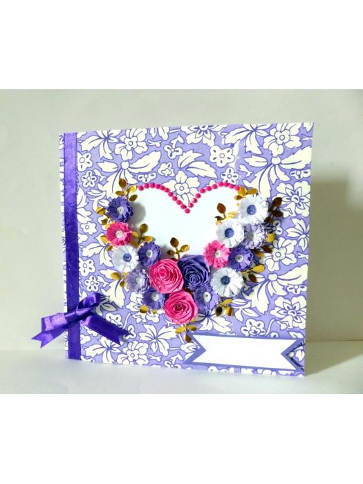 Purple Flowers and Roses In Heart Greeting Card image