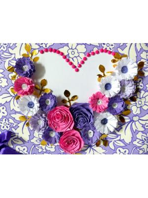 Purple Flowers and Roses In Heart Greeting Card