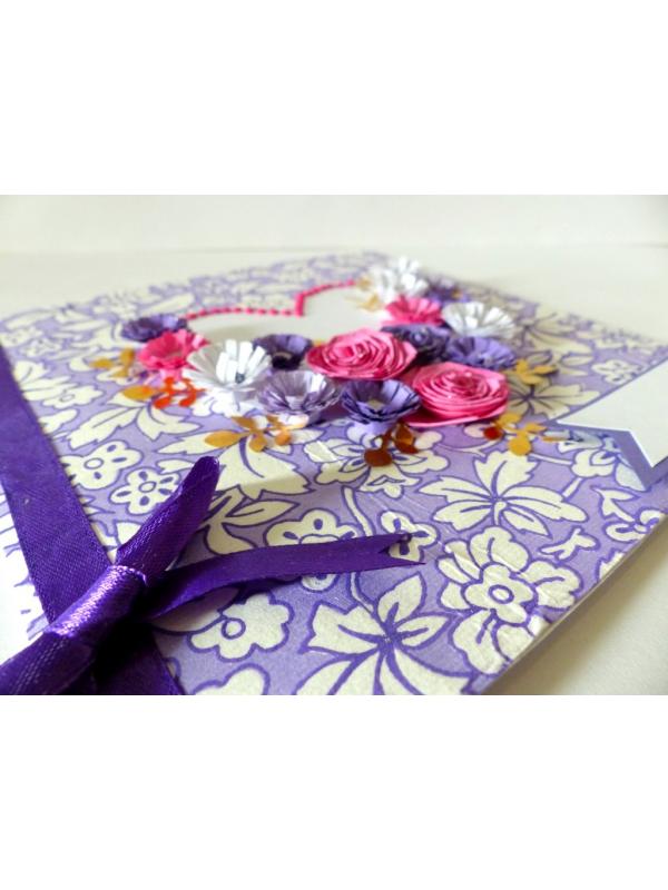 Purple Flowers and Roses In Heart Greeting Card image
