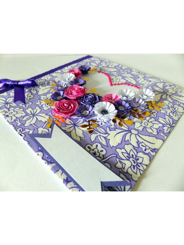 Purple Flowers and Roses In Heart Greeting Card image