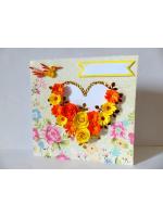 Yellow Flowers And Roses In Heart Greeting card