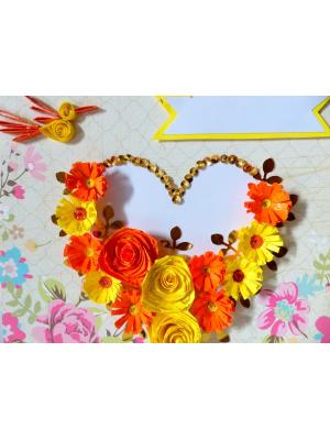 Yellow Flowers And Roses In Heart Greeting card