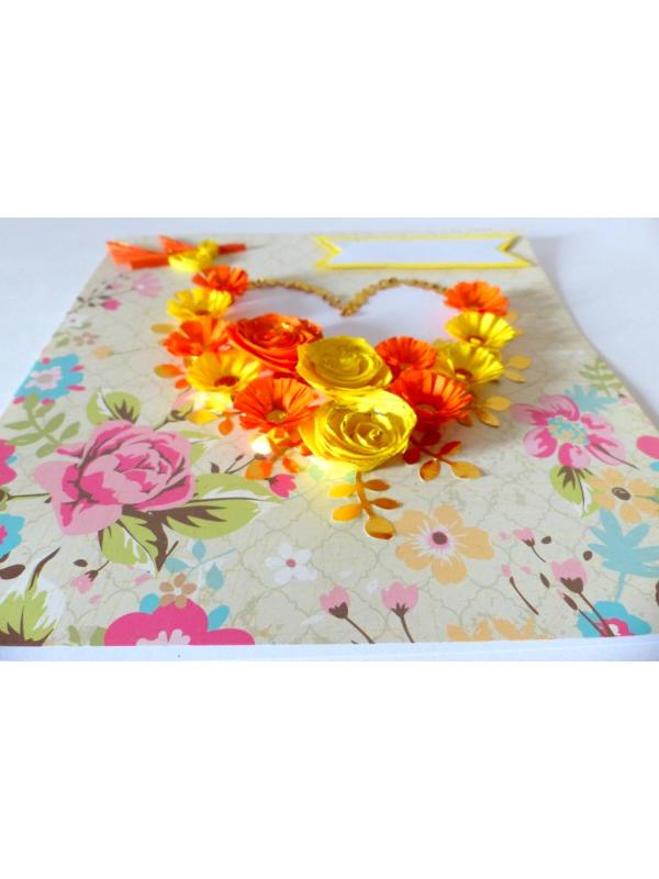 Yellow Flowers And Roses In Heart Greeting card image