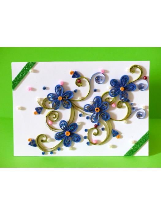 Beautiful Blue Quilled Flowers Greeting Card image