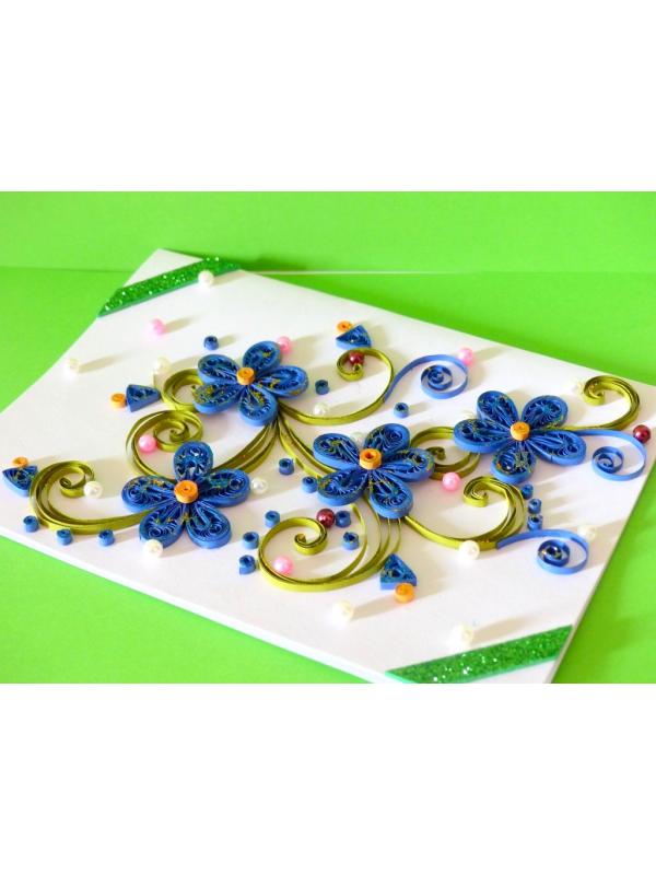 Beautiful Blue Quilled Flowers Greeting Card image