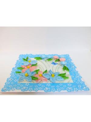 Sparkling Blue Lace and Themed Flowers Greeting Card