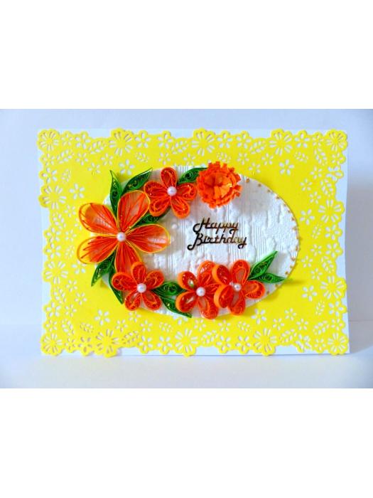 Quilled Yellow Themed Birthday Greeting Card image