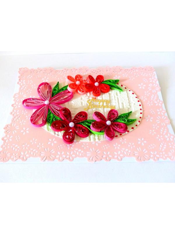 Quilled Pink Themed Birthday Greeting Card image