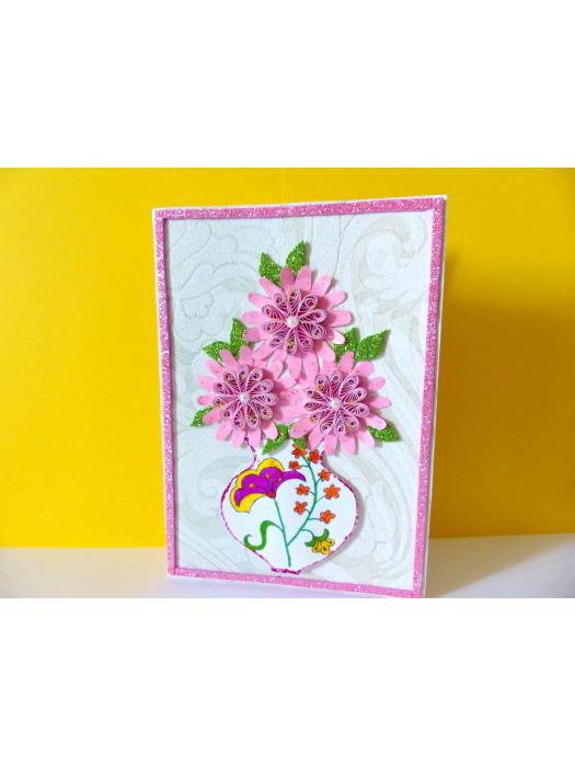 Sweet Pink Glittering Flower Vase Card image