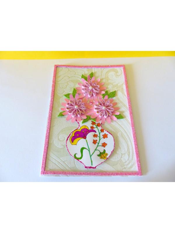 Sweet Pink Glittering Flower Vase Card image