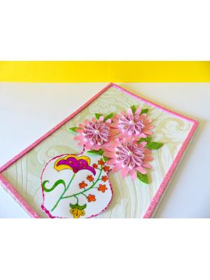 Sweet Pink Glittering Flower Vase Card