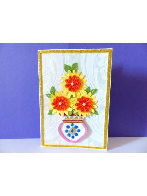 Sweet Yellow Glittering Flower Vase Card