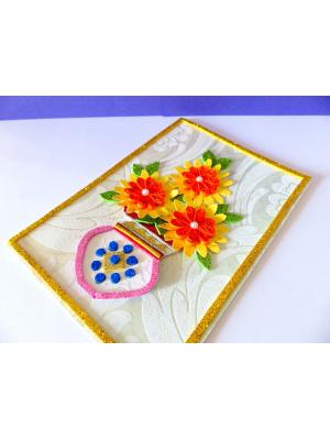 Sweet Yellow Glittering Flower Vase Card