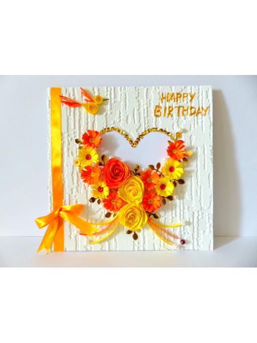 Yellow Flowers And Roses In Heart Greeting card