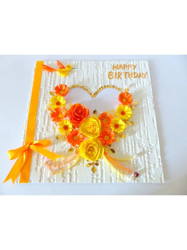 Yellow Flowers And Roses In Heart Greeting card