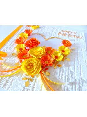 Yellow Flowers And Roses In Heart Greeting card