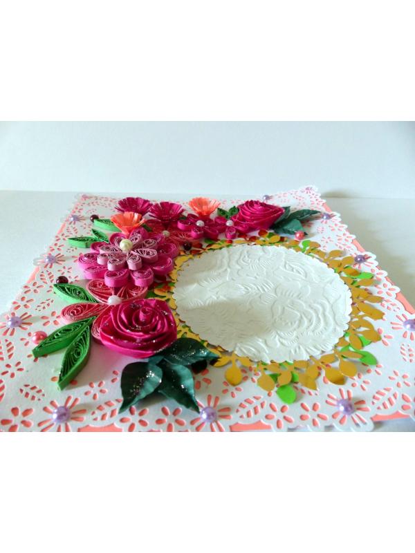 Paper Lace Border Pink Variety Flowers Greeting Card image