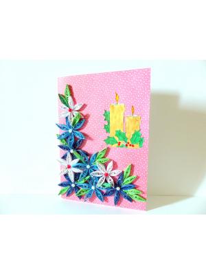 Blue and White Flowers with Candles Greeting Card