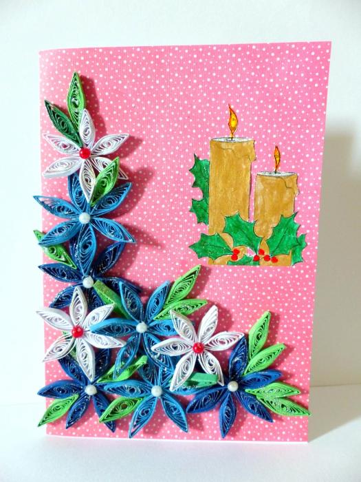 Blue and White Flowers with Candles Greeting Card image