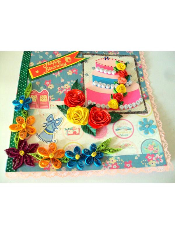 Happy Birthday Cake and Roses Greeting card image