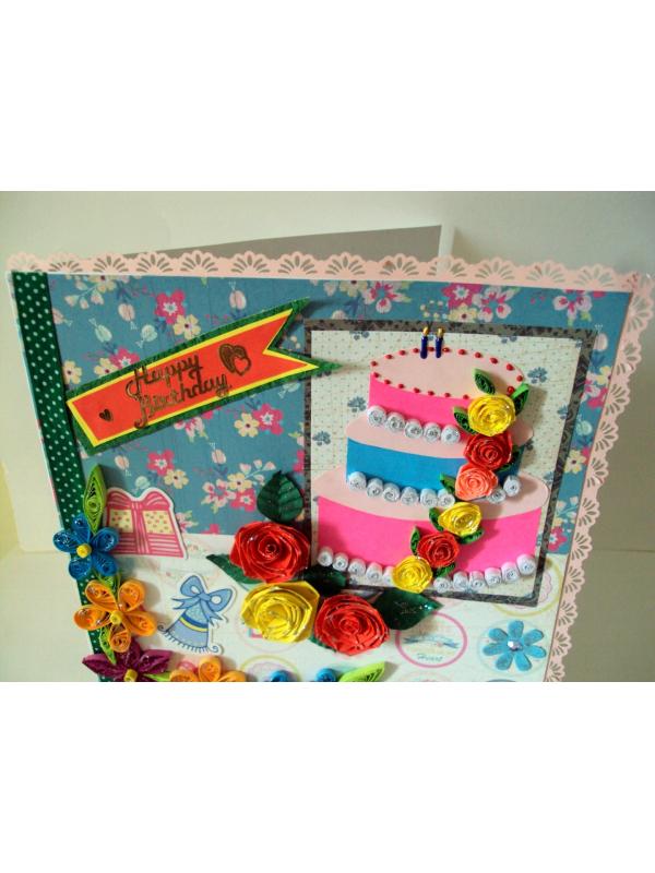Happy Birthday Cake and Roses Greeting card image